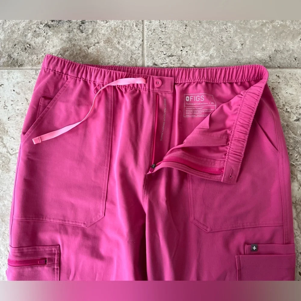 FIGS Men's Cairo Cargo Scrub Pants in Limited Edition F*ing Pink, size XL